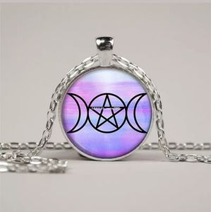 New Triple Moon Silver Glass Cabochon Necklace.